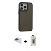 MARSİLYAN™- iPhone 13 Pro Max Kılıf Eksen Işık - Siyah Bilvis Hayalet Cam Ekran Koruyucu + Lacivert Pers Alüminyum Kamera Lens