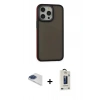 MARSİLYAN™- iPhone 13 Pro Max Kılıf Eksen Işık - Siyah Bilvis Hayalet Cam Ekran Koruyucu + Lacivert Pers Alüminyum Kamera Lens