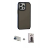 MARSİLYAN™- iPhone 13 Pro Max Kılıf Eksen Işık - Siyah Bilvis Hayalet Cam Ekran Koruyucu + Rainbow Kamera Lens Koruma Cam - MI