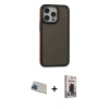MARSİLYAN™- iPhone 13 Pro Max Kılıf Eksen Işık - Siyah Bilvis Hayalet Cam Ekran Koruyucu + Rainbow Kamera Lens Koruma Cam - MI