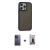 MARSİLYAN™- iPhone 13 Pro Max Kılıf Eksen Işık - Siyah Bilvis Hayalet Cam Ekran Koruyucu + Neon Fosforlu Kamera Lens - MI