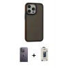 MARSİLYAN™- iPhone 13 Pro Max Kılıf Eksen Işık - Siyah Bilvis Hayalet Cam Ekran Koruyucu + Neon Fosforlu Kamera Lens - BZ