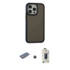 MARSİLYAN™- iPhone 13 Pro Max Kılıf Eksen Işık - Siyah Bilvis Hayalet Cam Ekran Koruyucu + Renkli Kamera Lens Koruma Cam - PE