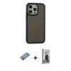 MARSİLYAN™- iPhone 13 Pro Max Kılıf Eksen Işık - Siyah Bilvis Hayalet Cam Ekran Koruyucu + Shine Kamera Lens Koruma Cam - PE