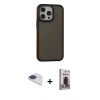 MARSİLYAN™- iPhone 13 Pro Max Kılıf Eksen Işık - Siyah Bilvis Hayalet Cam Ekran Koruyucu + Pers Alüminyum Kamera Lens - LT