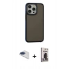 MARSİLYAN™- iPhone 13 Pro Max Kılıf Eksen Işık - Siyah Bilvis Hayalet Cam Ekran Koruyucu + Pers Alüminyum Kamera Lens - LT