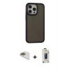 MARSİLYAN™- iPhone 13 Pro Max Kılıf Eksen Işık - Siyah Bilvis Hayalet Cam Ekran Koruyucu + Pers Alüminyum Kamera Lens - GD