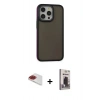 MARSİLYAN™- iPhone 13 Pro Max Kılıf Eksen Işık - Siyah Bilvis Hayalet Cam Ekran Koruyucu + Pers Alüminyum Kamera Lens - KI