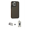 MARSİLYAN™- iPhone 13 Pro Max Kılıf Eksen Işık - Siyah Bilvis Hayalet Cam Ekran Koruyucu + Rainbow Kamera Lens Koruma Cam - MR