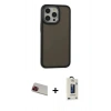 MARSİLYAN™- iPhone 13 Pro Max Kılıf Eksen Işık - Siyah Bilvis Hayalet Cam Ekran Koruyucu + Rainbow Kamera Lens Koruma Cam - KI