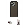 MARSİLYAN™- iPhone 13 Pro Max Kılıf Eksen Işık - Siyah Bilvis Hayalet Cam Ekran Koruyucu + Rainbow Kamera Lens Koruma Cam - KI