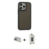 MARSİLYAN™- iPhone 13 Pro Max Kılıf Eksen Işık - Siyah Bilvis Hayalet Cam Ekran Koruyucu + Rainbow Kamera Lens Koruma Cam - MR