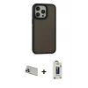 MARSİLYAN™- iPhone 13 Pro Max Kılıf Eksen Işık - Siyah Bilvis Hayalet Cam Ekran Koruyucu + Rainbow Kamera Lens Koruma Cam - MR