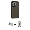 MARSİLYAN™- iPhone 13 Pro Max Kılıf Eksen Işık - Siyah Bilvis Hayalet Cam Ekran Koruyucu + Rainbow Kamera Lens Koruma Cam - MI