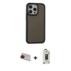 MARSİLYAN™- iPhone 13 Pro Max Kılıf Eksen Işık - Siyah Bilvis Hayalet Cam Ekran Koruyucu + Rainbow Kamera Lens Koruma Cam - KI
