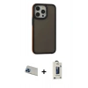 MARSİLYAN™- iPhone 13 Pro Max Kılıf Eksen Işık - Siyah Bilvis Hayalet Cam Ekran Koruyucu + Rainbow Kamera Lens Koruma Cam - MI