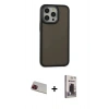 MARSİLYAN™- iPhone 13 Pro Max Kılıf Eksen Işık - Siyah Bilvis Hayalet Cam Ekran Koruyucu + Rainbow Kamera Lens Koruma Cam - KI