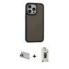 MARSİLYAN™- iPhone 13 Pro Max Kılıf Eksen Işık - Siyah Bilvis Hayalet Cam Ekran Koruyucu + Rainbow Kamera Lens Koruma Cam - MR