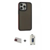 MARSİLYAN™- iPhone 13 Pro Max Kılıf Eksen Işık - Siyah Bilvis Hayalet Cam Ekran Koruyucu + Rainbow Kamera Lens Koruma Cam - KI