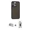 MARSİLYAN™- iPhone 13 Pro Max Kılıf Eksen Işık - Siyah Bilvis Hayalet Cam Ekran Koruyucu + Rainbow Kamera Lens Koruma Cam - BZ