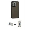 MARSİLYAN™- iPhone 13 Pro Max Kılıf Eksen Işık - Siyah Bilvis Hayalet Cam Ekran Koruyucu + Rainbow Kamera Lens Koruma Cam - MI