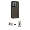 MARSİLYAN™- iPhone 13 Pro Max Kılıf Eksen Işık - Siyah Bilvis Hayalet Cam Ekran Koruyucu + Rainbow Kamera Lens Koruma Cam - KI
