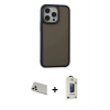 MARSİLYAN™- iPhone 13 Pro Max Kılıf Eksen Işık - Siyah Bilvis Hayalet Cam Ekran Koruyucu + Rainbow Kamera Lens Koruma Cam - BZ