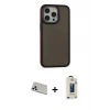 MARSİLYAN™- iPhone 13 Pro Max Kılıf Eksen Işık - Siyah Bilvis Hayalet Cam Ekran Koruyucu + Rainbow Kamera Lens Koruma Cam - BZ