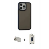 MARSİLYAN™- iPhone 13 Pro Max Kılıf Eksen Işık - Siyah Bilvis Hayalet Cam Ekran Koruyucu + Rainbow Kamera Lens Koruma Cam - REGD