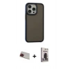 MARSİLYAN™- iPhone 13 Pro Max Kılıf Eksen Işık - Siyah Bilvis Hayalet Cam Ekran Koruyucu + Rainbow Kamera Lens Koruma Cam - KI