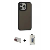 MARSİLYAN™- iPhone 13 Pro Max Kılıf Eksen Işık - Siyah Bilvis Hayalet Cam Ekran Koruyucu + Rainbow Kamera Lens Koruma Cam - KI
