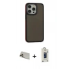 MARSİLYAN™- iPhone 13 Pro Max Kılıf Eksen Işık - Siyah Bilvis Hayalet Cam Ekran Koruyucu + Rainbow Kamera Lens Koruma Cam - REGD