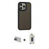 MARSİLYAN™- iPhone 13 Pro Max Kılıf Eksen Işık - Siyah Bilvis Hayalet Cam Ekran Koruyucu + Rainbow Kamera Lens Koruma Cam - MI