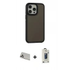 MARSİLYAN™- iPhone 13 Pro Max Kılıf Eksen Işık - Siyah Bilvis Hayalet Cam Ekran Koruyucu + Rainbow Kamera Lens Koruma Cam - BZ