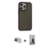 MARSİLYAN™- iPhone 13 Pro Max Kılıf Eksen Işık - Siyah Bilvis Hayalet Cam Ekran Koruyucu + Rainbow Kamera Lens Koruma Cam - KI