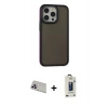 MARSİLYAN™- iPhone 13 Pro Max Kılıf Eksen Işık - Siyah Bilvis Hayalet Cam Ekran Koruyucu + Rainbow Kamera Lens Koruma Cam - MR