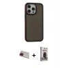 MARSİLYAN™- iPhone 13 Pro Max Kılıf Eksen Işık - Siyah Bilvis Hayalet Cam Ekran Koruyucu + Rainbow Kamera Lens Koruma Cam - KI