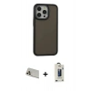 MARSİLYAN™- iPhone 13 Pro Max Kılıf Eksen Işık - Siyah Bilvis Hayalet Cam Ekran Koruyucu + Rainbow Kamera Lens Koruma Cam - REGD