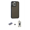 MARSİLYAN™- iPhone 13 Pro Max Kılıf Eksen Işık - Siyah Bilvis Hayalet Cam Ekran Koruyucu + Renkli Kamera Lens Koruma Cam - TU