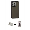 MARSİLYAN™- iPhone 13 Pro Max Kılıf Eksen Işık - Siyah Bilvis Hayalet Cam Ekran Koruyucu + Rainbow Kamera Lens Koruma Cam - REGD