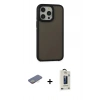 MARSİLYAN™- iPhone 13 Pro Max Kılıf Eksen Işık - Siyah Bilvis Hayalet Cam Ekran Koruyucu + Renkli Kamera Lens Koruma Cam - SI