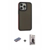 MARSİLYAN™- iPhone 13 Pro Max Kılıf Eksen Işık - Siyah Bilvis Hayalet Cam Ekran Koruyucu + Renkli Kamera Lens Koruma Cam - TU