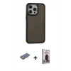 MARSİLYAN™- iPhone 13 Pro Max Kılıf Eksen Işık - Siyah Bilvis Hayalet Cam Ekran Koruyucu + Renkli Kamera Lens Koruma Cam - TU