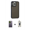 MARSİLYAN™- iPhone 13 Pro Max Kılıf Eksen Işık - Siyah Bilvis Hayalet Cam Ekran Koruyucu + Neon Fosforlu Kamera Lens - YL