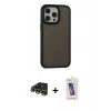 MARSİLYAN™- iPhone 13 Pro Max Kılıf Eksen Işık - Siyah Joko 5D Cam + Gold Raze Metal Kamera Lens