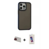MARSİLYAN™- iPhone 13 Pro Max Kılıf Eksen Işık - Siyah Joko 5D Cam + Rainbow Kamera Lens Koruma Cam - KI