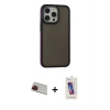 MARSİLYAN™- iPhone 13 Pro Max Kılıf Eksen Işık - Siyah Joko 5D Cam + Rainbow Kamera Lens Koruma Cam - KI
