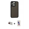 MARSİLYAN™- iPhone 13 Pro Max Kılıf Eksen Işık - Siyah Joko 5D Cam + Rainbow Kamera Lens Koruma Cam - KI