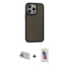 MARSİLYAN™- iPhone 13 Pro Max Kılıf Eksen Işık - Siyah Joko 5D Cam + Rainbow Kamera Lens Koruma Cam - BZ