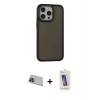 MARSİLYAN™- iPhone 13 Pro Max Kılıf Eksen Işık - Siyah Joko 5D Cam + Rainbow Kamera Lens Koruma Cam - MI